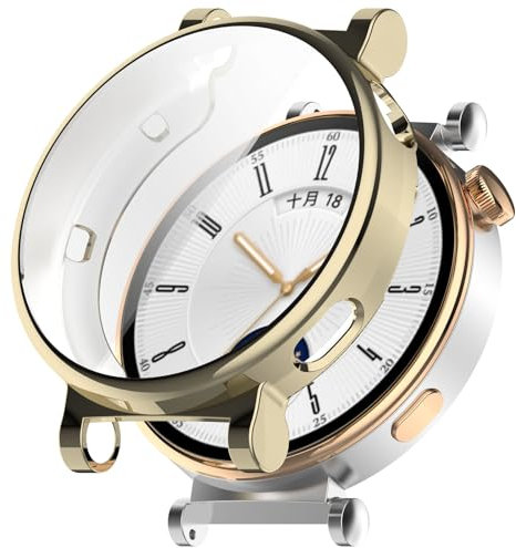 Funda con protector de pantalla compatible con Huawei Watch GT4 41 mm, protector de pantalla flexible de TPU resistente a los arañazos, carcasa para Huawei Watch GT4 41 mm Smartwatch (dorado)