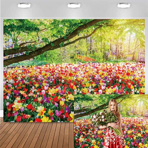 Bovlleetd Frühling Landschaft Hintergrund 220x150cm Vinyl Greenery Baum Aquarell Blumen Feld Fotografie Hintergrund Natur Garten Scenic Wallpaper Outdoor Party Dekor Valentinstag Fotostudio Requisiten