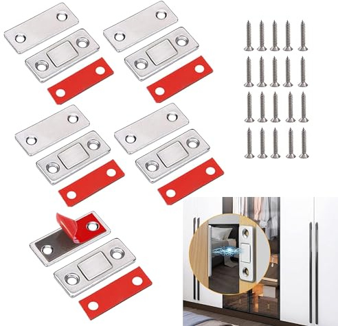 Catekro Türmagnet Selbstklebend, 5 pcs Magnete für Schranktüren, Magnetischer Türschließer,Magnetverschluss Schrank für Küchenschränke, Türschließen (Silber)