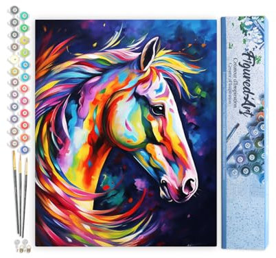 Figured'Art Peinture par Numéro Adulte Cheval Coloré Abstrait - Activité Manuelle Kit de Loisir Créatif DIY Numéro d'Art Complet Animaux - 40x50cm sans châssis en bois