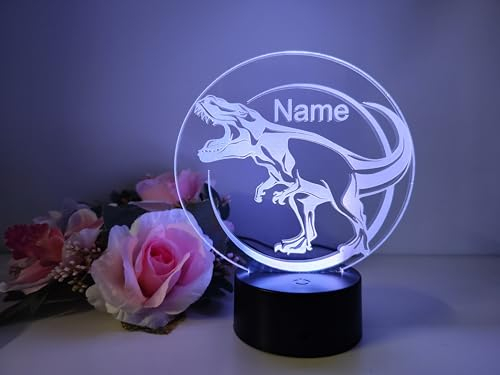 Optechvisual Personalisierte Dinosaurier T-Rex Lampe als Nachtlicht und Schlaflicht, als Deko für Kinderzimmer und Schlafzimmer