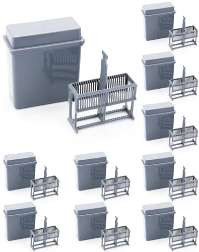 QWORK Microscope Slides Staining Jar and Rack, 10 Pack 24-Slots, Grey