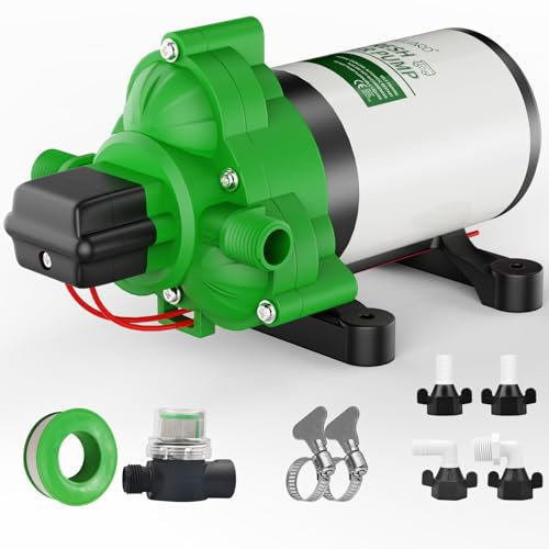 RVGUARD Pompa dell'acqua autoadescante da 12 V CC, 3,5 GPM 45 PSI, pompa a membrana in plastica verde con filtro filtrante, adattatori, per camper, yacht, giardino, camper