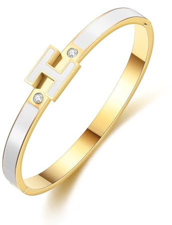 Hothink Gold Bracelets, Bangle Bracelets, Dainty Bracelet Jewelry - Easter, Christmas, Mother's Day Gifts for Women & Girls, 7.1in, 18K Gold Plated, Cubic Zirconia