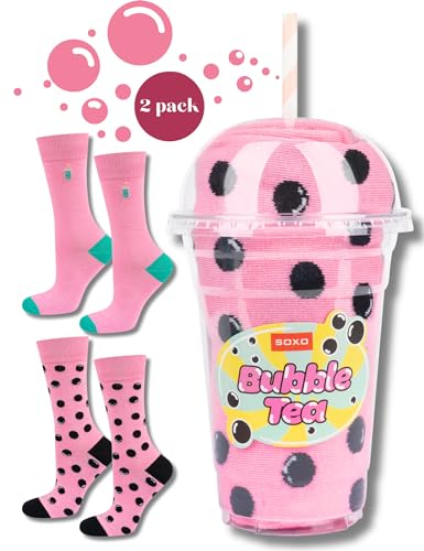 soxo Bubble Tea Calzini Donna Divertenti Idee Regalo Uomo Regali Calze Man Cotone 35-40 Rosa 2 Paia