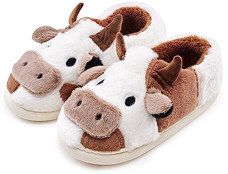 sharllen Kuh Hausschuhe Damen Herren Plüsch Flauschige Tiere Pantoffeln | Lustig Winter Hauspantoffeln, Kuschel Hausschuhe, Rutschfeste Warme Schuhe Indoor