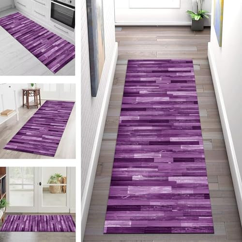 Teppich Läufer Lang Küche Flur Wohnraum Teppichläufer Rutschfest Waschbar Küchenläufer Teppichmatten Violett Rug Vintage 40X120CM Meterware Läufer Flurteppich Wohnzimmer Schlafzimmer Küchenteppich