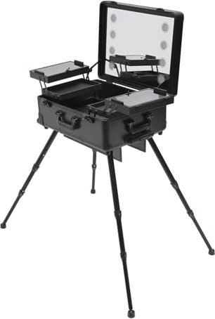 Profi Kosmetikkoffer Trolley mit 4 Rollen & Beleuchtung & Spiegel,Make up Organizer Koffer Schminkkoffer Koffer Multifunktional Beauty Case,3 Stufe Einstellbare Höhe Unterstützung 12V Sockel