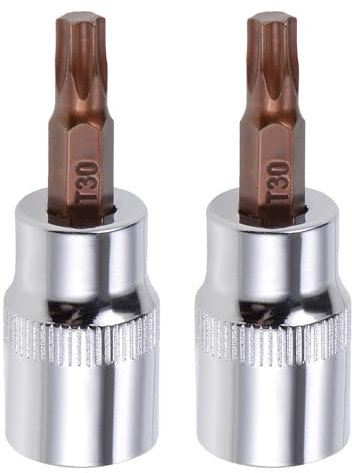 Juttzzei 2PCS Torx Bit Socket, 3/8 Drive x T30, Premium S2 Alloy Steel, 48mm Length for Ratchet Wrench, Slide Bar, Extension Rod
