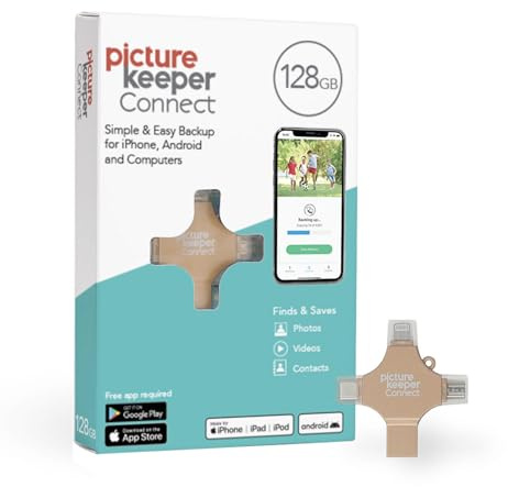 Picture Keeper Connect für iPhone, Android, USB-C, PC & Mac – 128 GB USB-Stick Backup für Fotos, Videos, Kontakte, Flash-Laufwerk, Speicher-Backup, externer Speicher-Thumb Drive – 128 GB, Gold