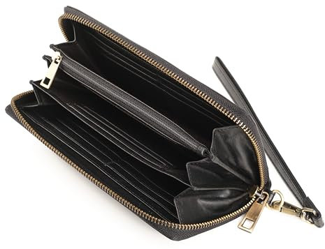 Lavalen® Portafoglio Donna Firmato Pelle Vera – Portamonete Grande Capacità con RFID – Porta Tessere Elegante – Portafoglio Donna Grande - Idea Regalo Perfetta - Una Cerniera, Nero liscio