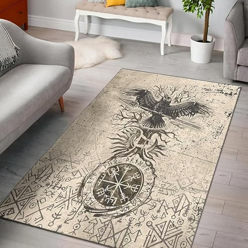 Teppich Schlafzimmer Weich Teppich Wohnzimmer Wikingerkrähe Tepich Moderne Küche Flur Bettvorleger Wikingerspeer Von Odin Kinderteppich rutschfest Waschbarer Teppich Innenbereich 160x230 cm
