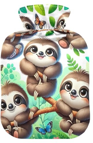 Wärmflasche mit niedlichem Faultier-Motiv, zum Aufhängen, mit weichem Bezug, Hand- und Fußwärmer, Wärmbeutel zur Schmerzlinderung, 2 Liter