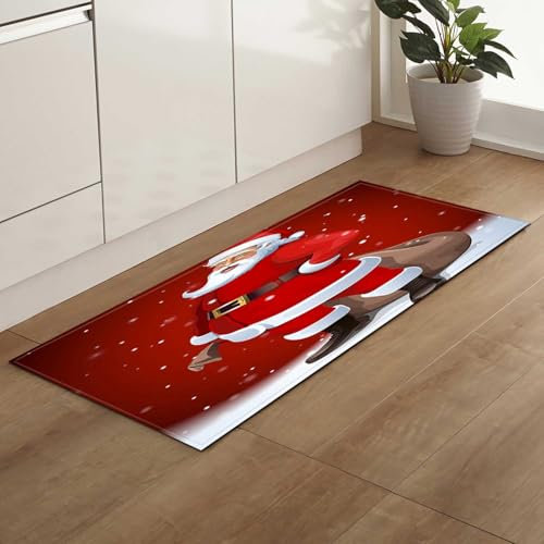 XQKXHZ Weihnachts Küchenteppich Läufer rutschfeste Waschbar Lauferteppich Flur Weihnachtsdekoration Carpet Teppich für Wohnzimmer, Schlafzimmer, kinderzimmer,V1,40x120cm/16 x47