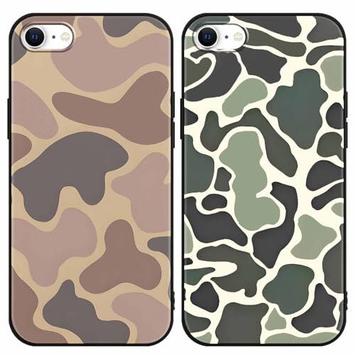 Yomjew 2 Pack Army Green Camo Phone Case for iPhone 7/8 / SE 2020/2022 4.7 inches, Cool Durable Pattern Flag Anti-Scratch Soft Slim Flexible Protective Shockproof TPU Funda Cover for Men Boys