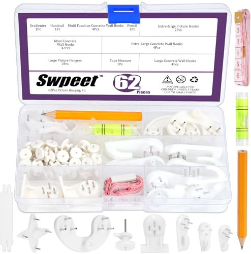 Swpeet Concrete Wall Hooks Kit Invisible Nail Wall Screw Hangers Picture Hanging Non-Trace Invisible Nail Wall Hooks Used in Drywall and Plastering Concrete Wall (N1)