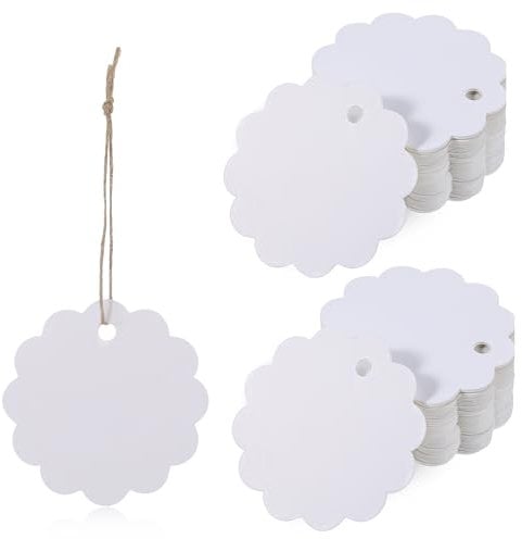 Prasacco 100 Stück Geschenkanhänger Kraftpapier, Anhänger Etiketten mit 20 M Schnur Geschenkanhänger Etiketten Craft Card Geschenk Anhänger für Handmade, Hochzeit Geschenk Weihnachten(Weiß)