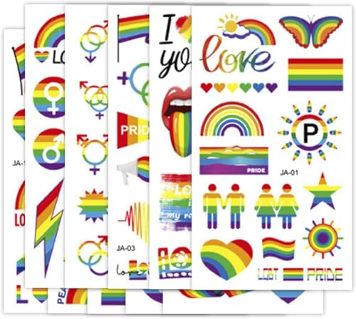 Lotsdonxia 10 Sheets of Gay Pride Temporary Tattoos Waterproof LGBTQ Personality Face Makeup Stickers for Party Decorations and Celebrations Festivals (Style B)