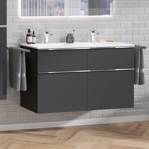 Zentrobad Griff Premium Doppel-Waschbecken mit Unterschrank matt lackiert 120 cm Waschtisch Badmöbel Badezimmer Schrank Badschrank mit 4 Schubladen (Anthrazit matt)
