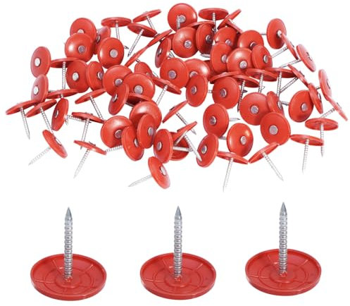 BHTOP Plastic Cap Nails, 200 Pcs Roofing Nails, 1 inch Galvanized Tar Paper Nails for Roofing, Roofing Nail Caps for House Wrap Fastening Foam Board Roofing Felt Insulation Film in Red
