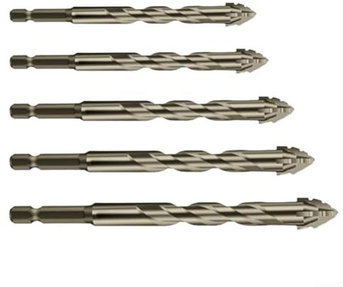 Lot de 5 forets triangulaires excentriques pour obtenir des trous lisses dans les carreaux de verre et autres substrats durs (5/6/8/10/12)