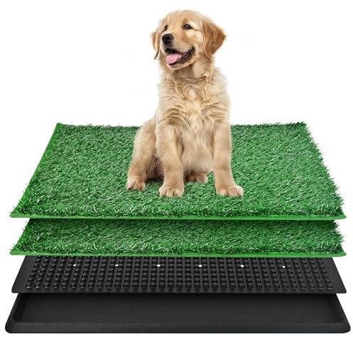 DwlSpce Grass Pad for Dogs Potty, Indoor Outdoor Portable Potty, 2 Reusable Artificial Turf with Trays, Artificial Grass Patch Bathroom Mat and Washable Pee Pad for Puppy Training