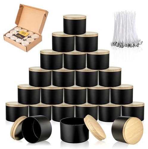 MGLIFEUL Candle Tins Jars Container Vessels for Making 4 8 Oz Black Empty Candle Tins Can Gift Box Packaging Plate with Lids Wax Container Bulk Making DIY Candle Supplies Accessories(Black,4oz,12pcs)
