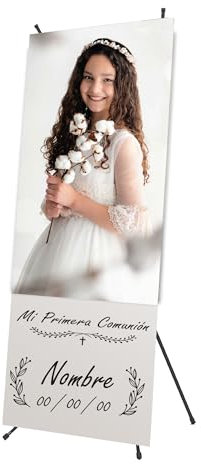 Cartel Comunión Personalizado con Estructura y Lona Impresa, 60 cm x 160 cm, para Eventos, Comuniones, Bodas y Bautizos