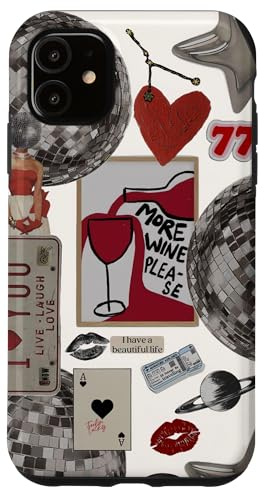 Aesthetic Vintage More Wine Y2K Lucky Disco Girl 777 Collage Hülle für iPhone 11