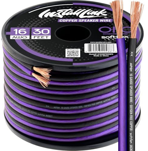 Install Link 16 AWG Gauge Speaker Wire Cable (OFC) Stereo, Car or Home Theater (30 Feet)