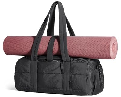 bagsmart Puffer Sporttasche Damen Reisetasche Klein mit Nassfach 18L | Gym Tasche Mit Yogamattengurt+abnehmbaren Schultergurt Trainingstasche für Yoga Fitness Schwimmen Wochenendtrip Weekender
