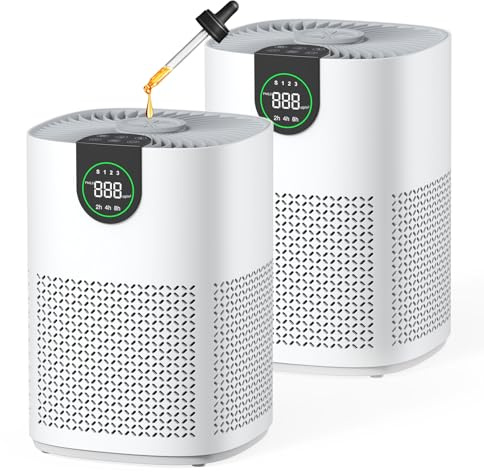 VEWIOR Paquete de 2 purificadores de aire para el hogar, purificadores de aire para dormitorio, habitación grande de hasta 1200 pies cuadrados con filtro lavable HEPA H13, aromaterapia, pantalla PM2.5