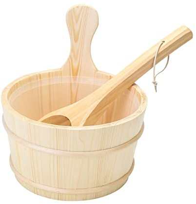 Sauna-Fass aus Holz, 4 l, für Spa, Dampfgaren, traditionelles Sauna-Zubehör mit Schöpfkelle für Zuhause, Sauna, Hotel, Spa, Schwimmbad, Holz