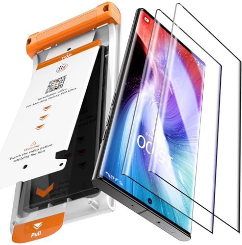 LK 2 Stück für Samsung Galaxy S22 Ultra Panzerglas | [Militärischer Fallschutz] Flexibles gehärtetes Glas Displayschutzfolie[Blasenfrei] Vollabdeckung Schutzfo
