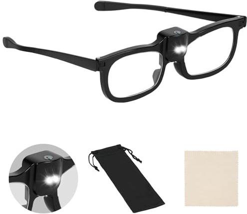 AOOSU Lupenbrille mit Licht, 350% LED Lupenbrille für Brillenträger, Freihändige Vergrößerungsbrille, Kopftragbare Leselupe mit Licht für Senioren zum Lesen, Naharbeit, Juwelier, Hobbys