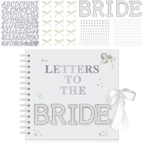 Gästebuch Hochzeit & Scrapbook Set – Hochzeitsbuch & Fotoalbum zum Selbstgestalten, 21 x 21 cm Guest Book Blanko, DIY Erinnerungsbuch für die Braut, für Fotos & Wünschemit Perlen-Stickern & Schleife