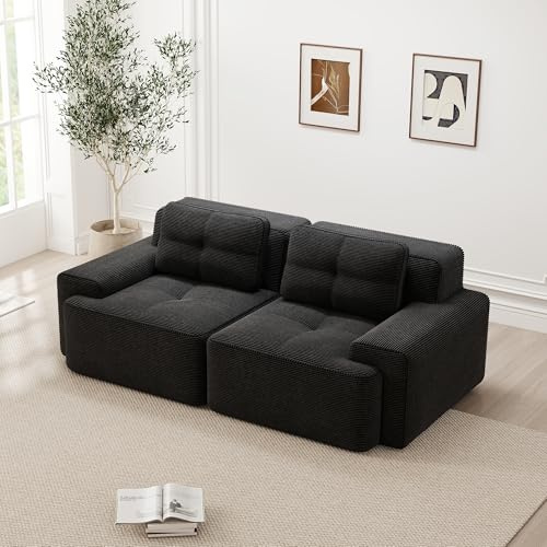 NuvlaGu Boneless Modulares Sofa 2-Sitzer aus Cord, Cloud Couch mit Tiefsitz, Haustierfreundlich, rutschfest, frei kombinierbar, modernes Wohnzimmer Sofa Schlafsofa