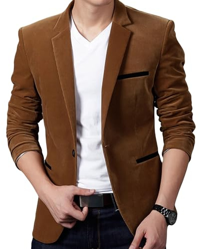 Blazer décontracté en velours côtelé à un bouton pour homme, marron, XX-Large