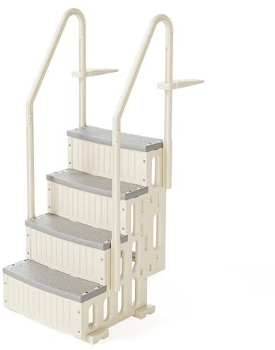 BONNLO Échelle de Piscine Antidérapante PE, Escalier de Piscine, Adaptée aux Piscines Hors Sol et Creusées Intérieur Extérieur, Blanc Cassé (Blanc + Pédale Grise, 4)