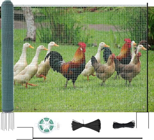 ZIKEBTUY Hühnerzaun 50m L x 100cm H - Nylon Geflügelnetz Engmaschig, Stabil & Langlebig - Mobiler Hundezaun Steckzaun Haustierzaun Begrenzungszaun Katzenzaun - Freilaufgehege Hühner