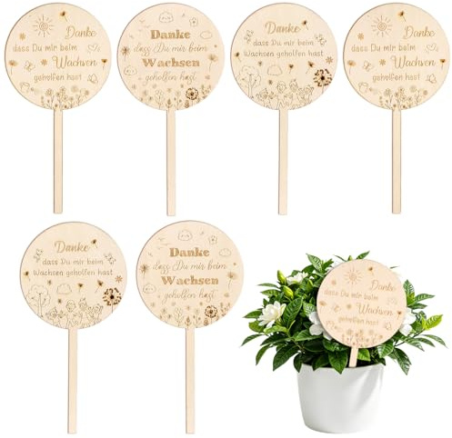 6 Stück Holz Blumenstecker Danke Dass Du Mir Beim Wachsen Geholfen Hast Holzstecker Blumentopf Holzschild Geschenk Dank Erzieherin Abschiedsgeschenk für Lehrer Kita Kindergarten Erzieher (Rund)