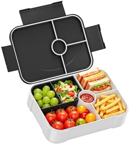 LEIKEEGO Brotdose Kinder mit Fächern Auslaufsicher Lunchbox Kinder Brotdose Kinder für Mädchen & Jungen, Jausenbox Kinder für Kindergarten & Schule (Schwarz)