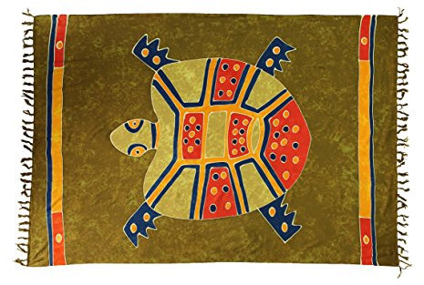 Riesen Auswahl - Sarong Pareo Wickelrock Handtuch Strandtuch Wickelkleid Schmetterling Design Handarbeit Made by EL - Vertriebs GmbH, Khaki Schildkröte, 160cm x 110cm