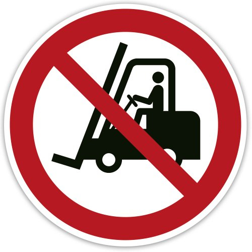 Verbot-Aufkleber 2 Stück - Für Flurförderfahrzeuge verboten (ISO 7010) Größe 150x150 mm ® stempel-fabrik.de