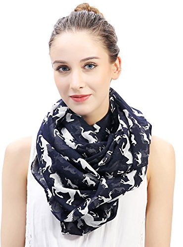 Lina & Lily Damen Loop Schal Rundschal Schlauchschal Pferd Muster (Dunkelblau)
