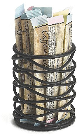 TableCraft Artisan Round Sugar Caddy Basket 2.5inch - Black Wire Sugar Packet Holder