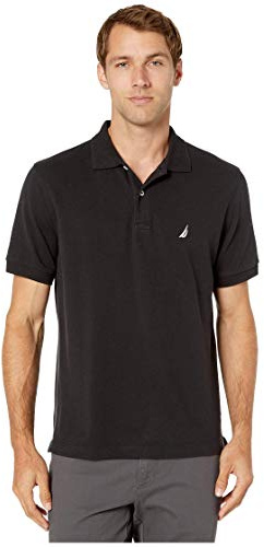 Nautica Men's Short Sleeve Solid Cotton Pique Polo Shirt, True Black, Medium
