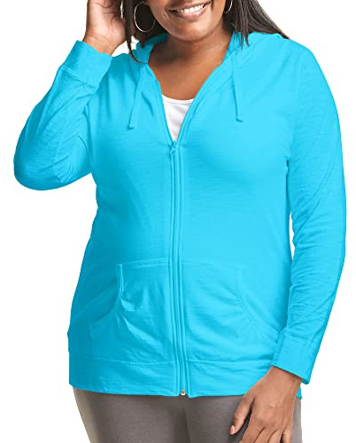 Just My Size Women's Full Zip Jersey Hoodie, Process Blue, 2X