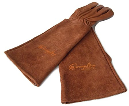 Exemplary Gardens Rosen Gartenhandschuhe für Damen und Herren. Ziegenleder Gartenhandschuhe haben eine Lange Rindsleder Manschette zu Schützen für Ihre Arme, bis der Ellenbogen (extra groß, braun)