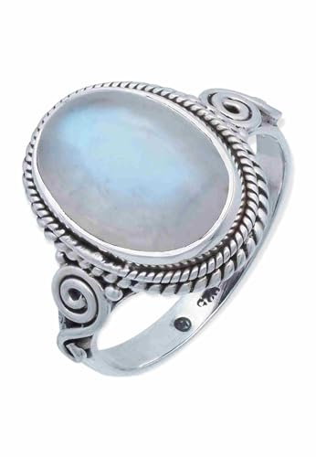 mantraroma Ring 925 Silber Damen Regenbogen Mondstein Edelstein weiß ausgefallen verspielt